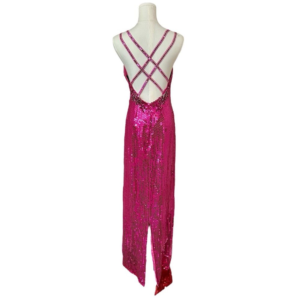 Gorgeous 90s Pink Sequin Maxi Dress with Criss Cross Straps